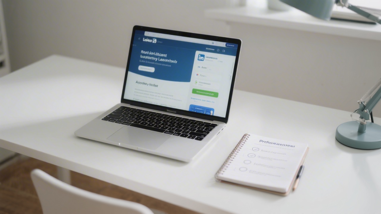 Professional desk with a laptop displaying a LinkedIn profile, notes about positioning, and a cup of tea, highlighting a calm and strategic business environment.